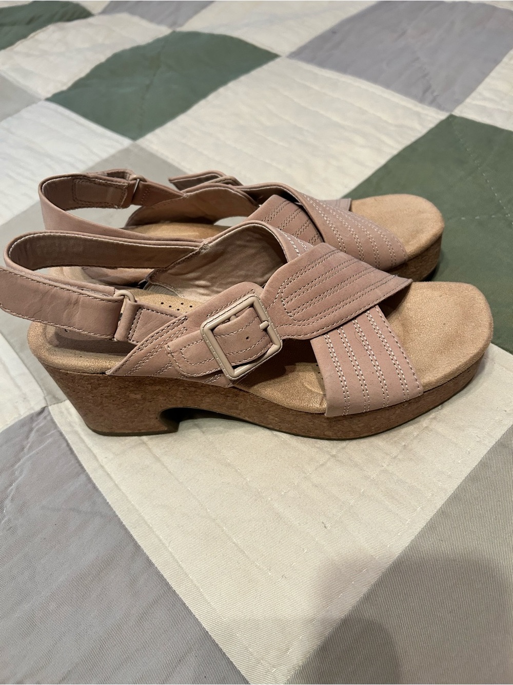 Clarks Pink Slingback Cork Heel Sandals